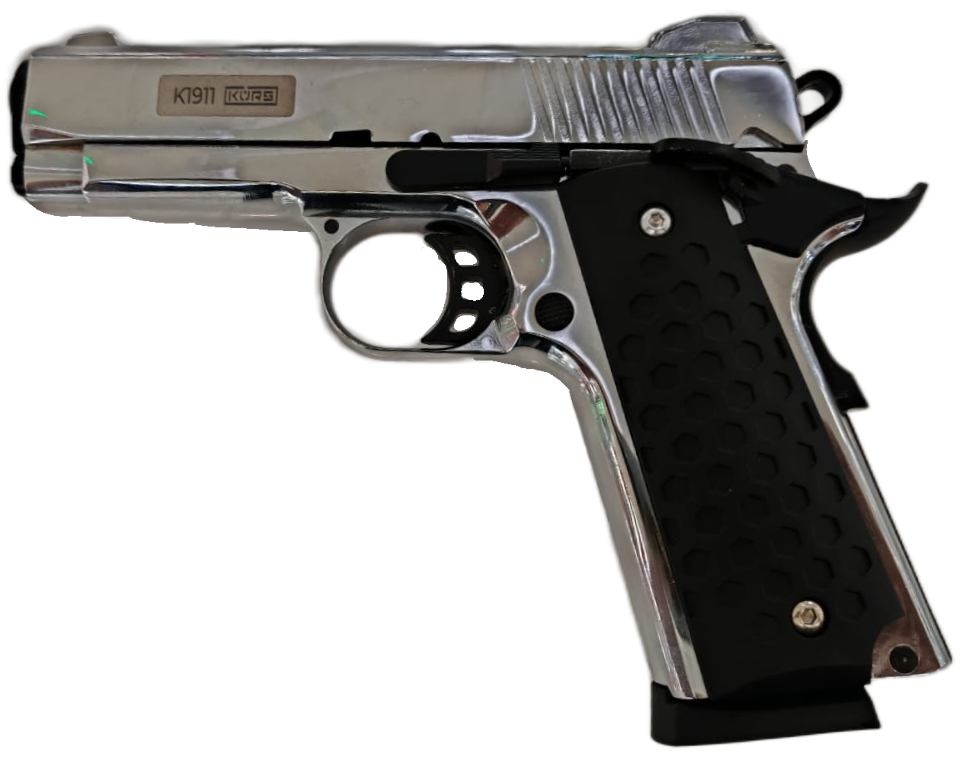 Сигнальный пистолет K1911 KURS Classic Compact (маленькие риски) хром кал 5.5 мм под патрон 10ТК
